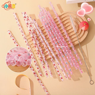 หลอดดูดน้ำ พิมพ์ลายหัวใจ ยาว 23cm ใช้ซ้ำได้ Reusable Plastic Leopard Straws
