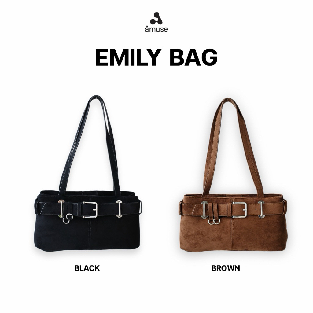 EMILY BAG  กระเป๋าสายพาย ดีเทลคาดเข็มขัดแต่งอะไหล่เงิน สไตล์น่ารักๆ เรียบหรูดูเฟมินีน
