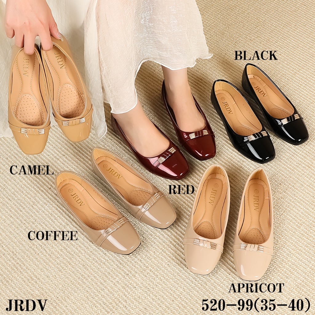 รองเท้าผู้หญิง คัทชูส้นเแบน เคลือบหนังเงา [รุ่น 520-99] สวมสบายเท้า สินค้าพร้อมจัดส่งจากไทย