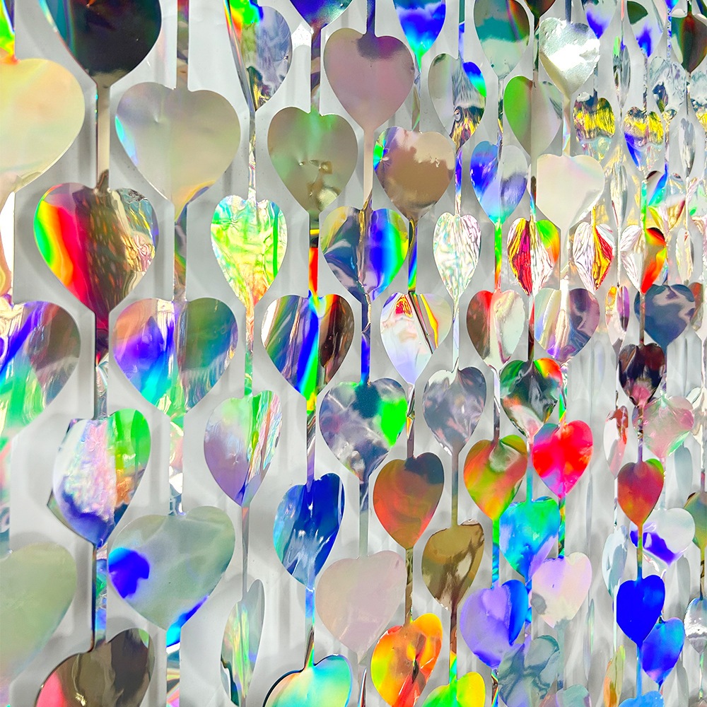 ม่านฟอยล์โฮโลแกรม ม่านฟอยล์ ม่าน หัวใจ เพชร แบคกราว แบคกรอป Holographic Heart Dimond Rain Laser Foil Curtain Backdrop
