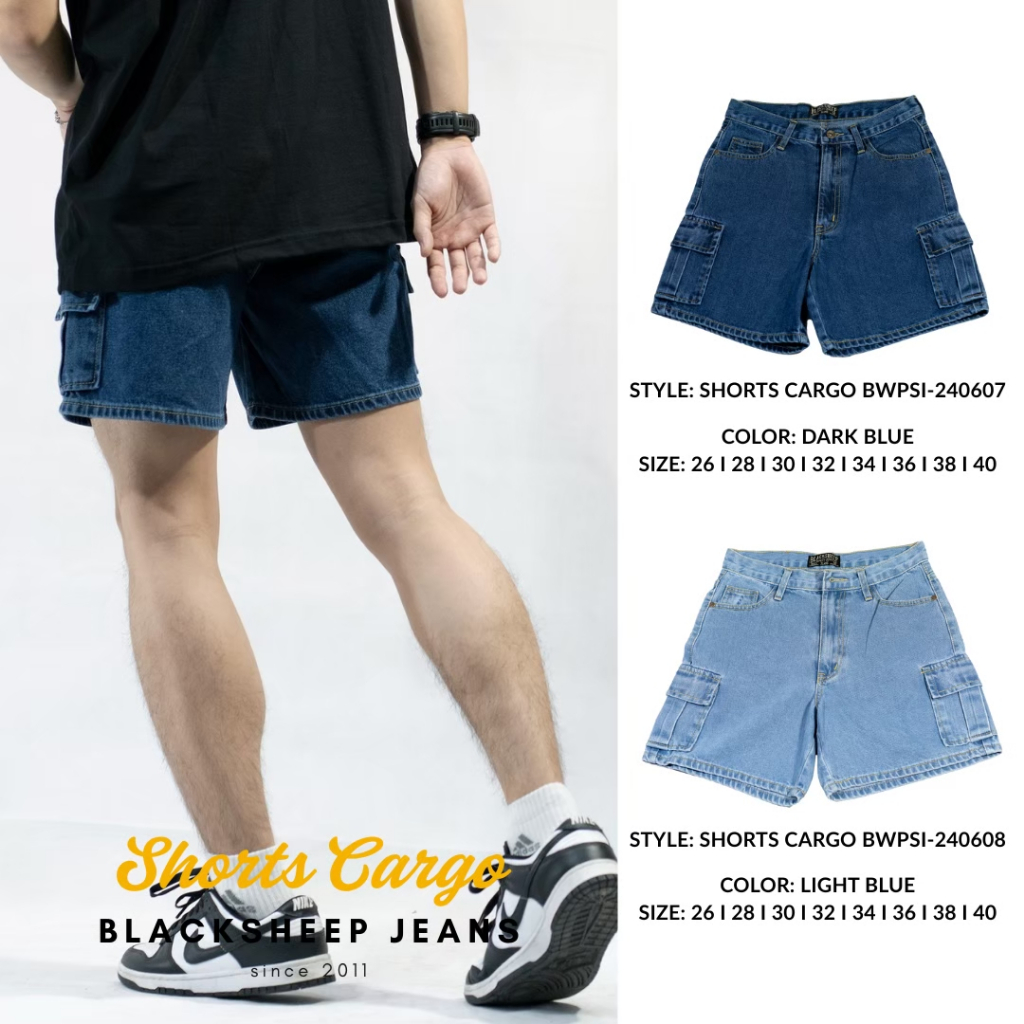 BSJ (Blacksheepjeans) กางเกงขาสั้นทรงคาร์โก้ 3ส่วน ผู้ชาย สีเข้ม, สีอ่อน รุ่น 240607BWPSI-240608