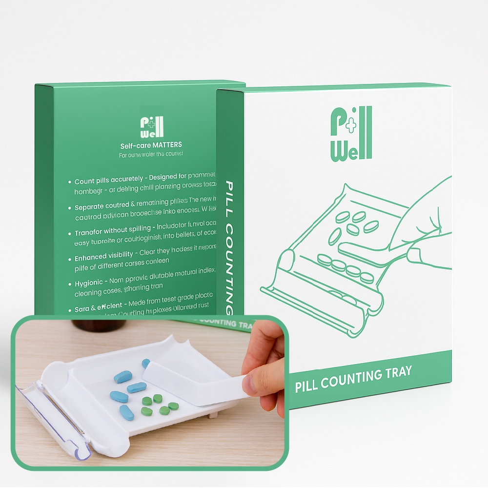 PillWell  ถาดนับเม็ดยาพร้อมไม้พายพลาสติก- ขาว สะดวกในการจัดยา