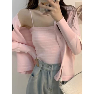 เสื้อกันหนาวผู้หญิง เสื้อคลุมคาร์ดิแกนปักลายหัวใจ มีเสื้อกล้ามในตัว(2ชิ้น)น่ารัก เนื้อผ้าหนานุ่ม สไตส์เกาหลี 10009#