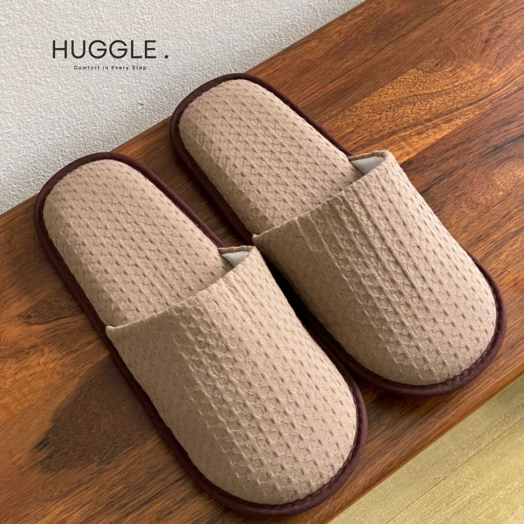 รองเท้าสลิปเปอร์สี Earth Tone หัวปิด-หัวเปิด ผ้าวัฟเฟิลทอบาง รองเท้าใส่เดินในบ้านเกรดโรงแรม