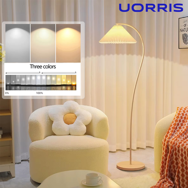 UORRIS โคมพื้น LEDไฟ 3จังหวะ โคมไฟตั้งโต๊ะ ห้องนอน ครีมสไตล์ โมเดิร์น สําหรับตกแต่งห้องนอน ห้องนั่งเล่น
