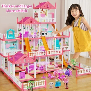JoyToys【แถม ไฟดวงน้อย!】สุดหรู บ้านตุ๊กตา 4ชั้น 60cm（ของเล่นบ้านบาร์บี้ ของเล่นสำหรับเด็ก ของเล่นบ้าน）