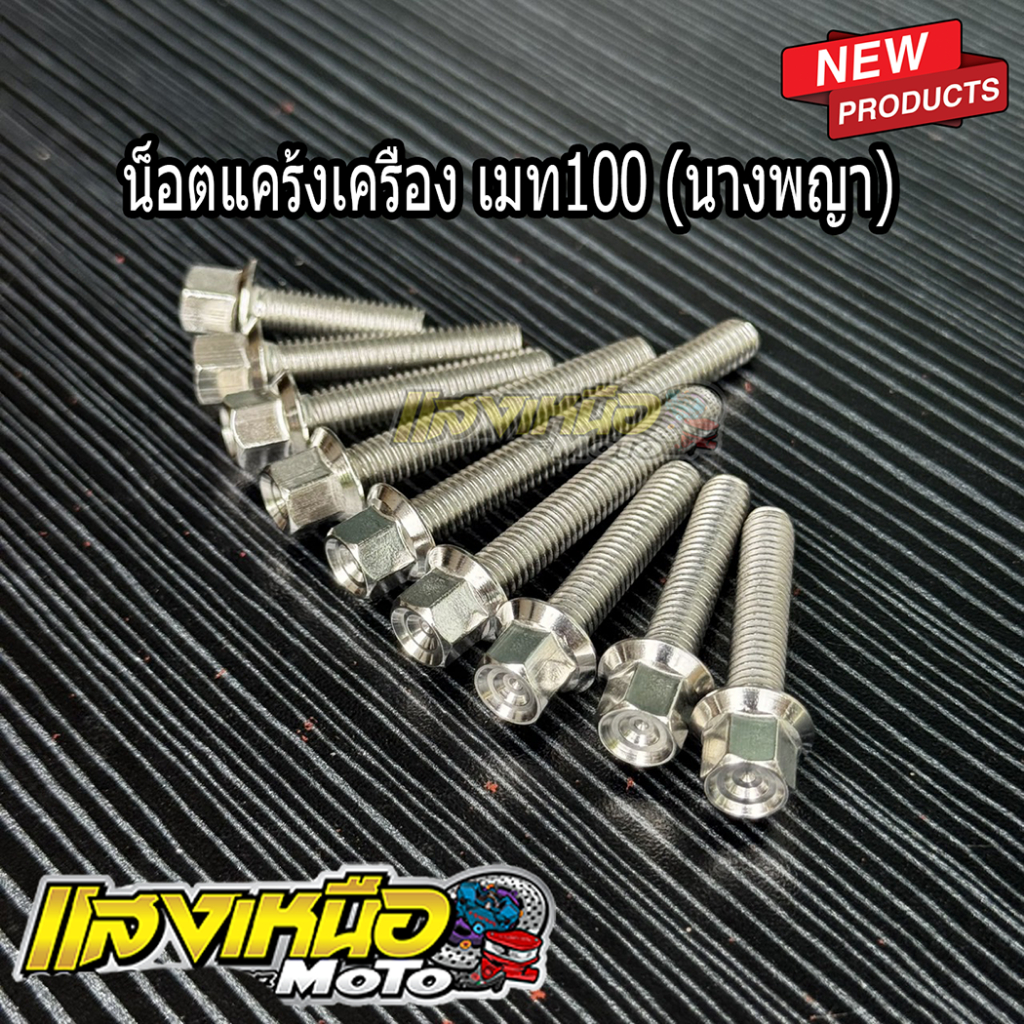 น๊อตแคร้งเครื่องหัวสนาม เมท100 เมทนางพญา Mate100 น๊อตสแตนเลสแท้ 9ตัว ใส่ได้ตรงรุ่น