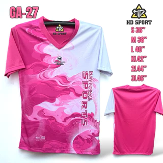 เสื้อกีฬาพิมลายตัวใหม่ล่าสุด GA-27 คอวีสวย ผ้าดีทรงตรงใส่ได้ชายหญิง สินค้าพร้อมส่ง