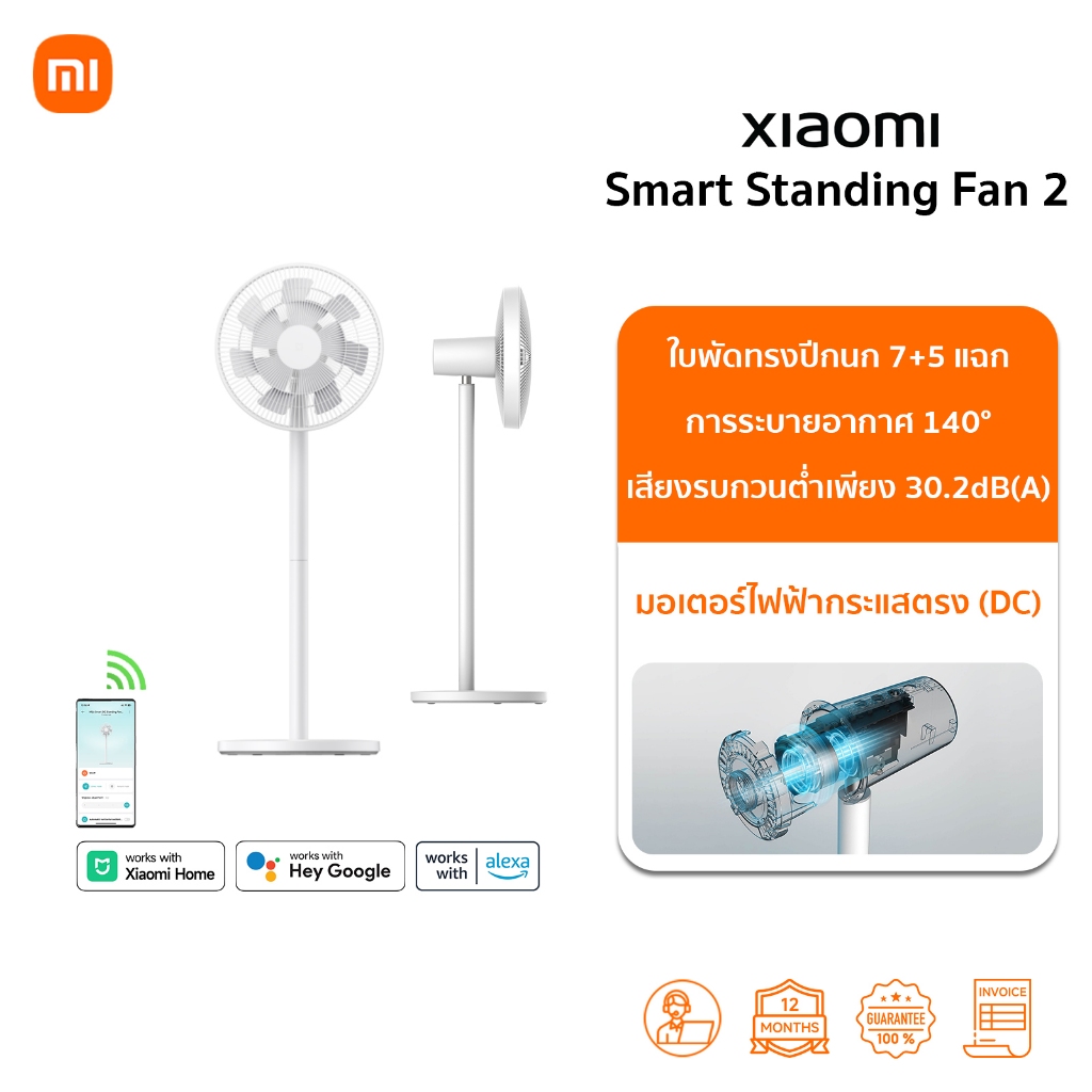 Xiaomi Smart Standing Fan 2 พัดลมตั้งพื้นอัจฉริยะ | ปรับความสูงได้ | รองรับแอพ Mi Home | พัดลม xiaomi | ประกันศูนย์ 1ปี