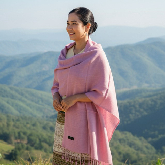 (ชุดสี2) 2023 Thai Lanna ครบทุกสี ผ้าพันคอสไตล์ล้านนา ผ้าฝ้าย สีพื้น ติดป้าย Thai Silk Homekuku Bkk