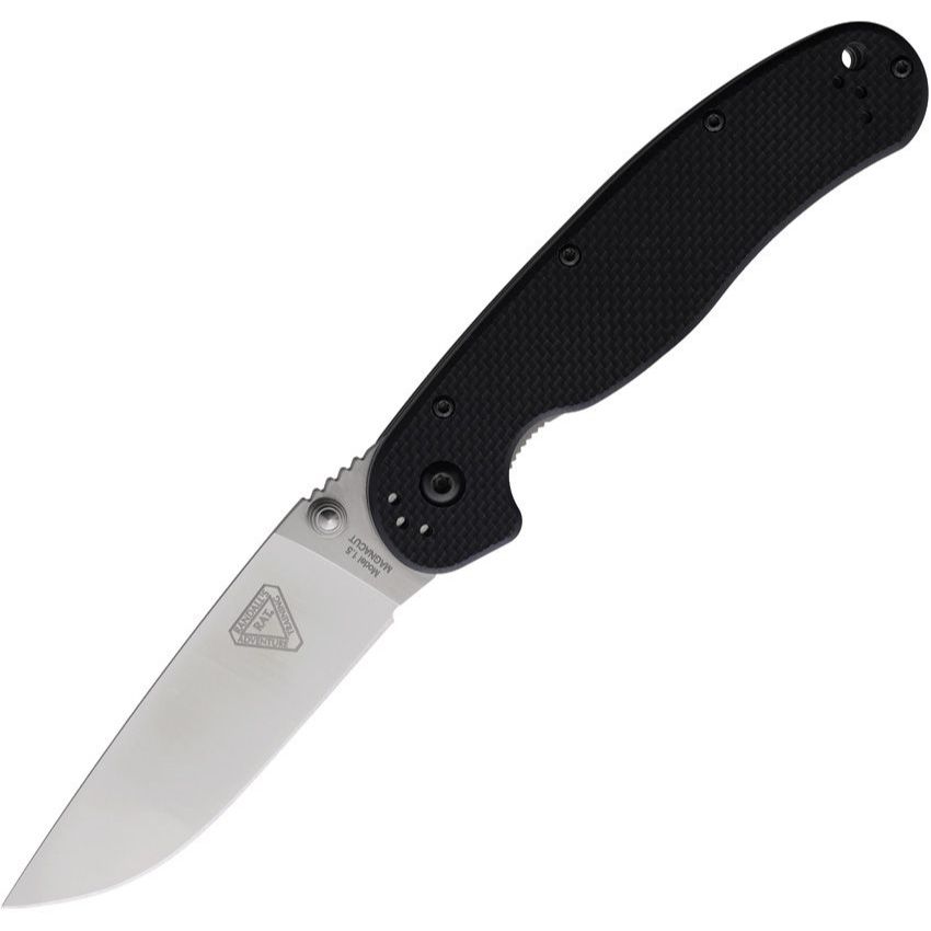 มีดพับ Ontario RAT Model 1.5 Folding Knife CPM-MagnaCut Satin Plain Blade, Black G10 Handles (8880)