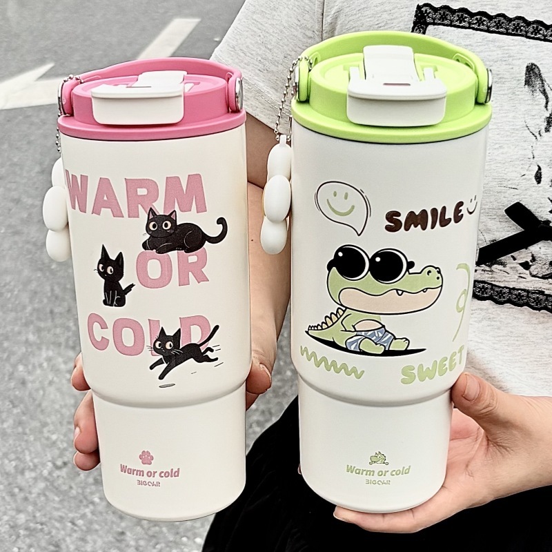 แก้วเซรามิก แก้วสแตนเลส316เคลือบด้วยเซรามิกขนาด880ML. เก็บความเย็น แก้วกาแฟน่ารัก แก้วการ์ตูน พร้อมส