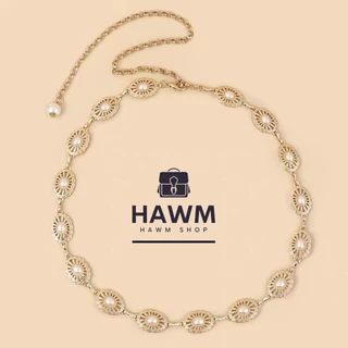 HAWM-[เข็มขัดคาดเอว ประดับลูกปัดไข่มุกเทียม โลหะ หลากสีสัน ปรับได้ คุณภาพสูง แฟชั่นสําหรับผู้หญิง] เข็มขัดผู้หญิง