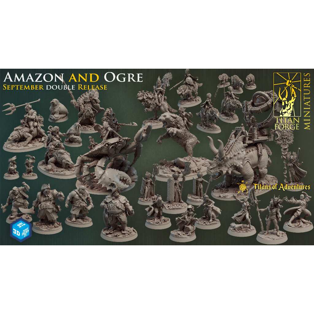 Amazons and Ogres : Collection : Miniature Resin โมเดลบอร์ดเกม ผลิตตามสั่ง Tabletop DnD Dinosour