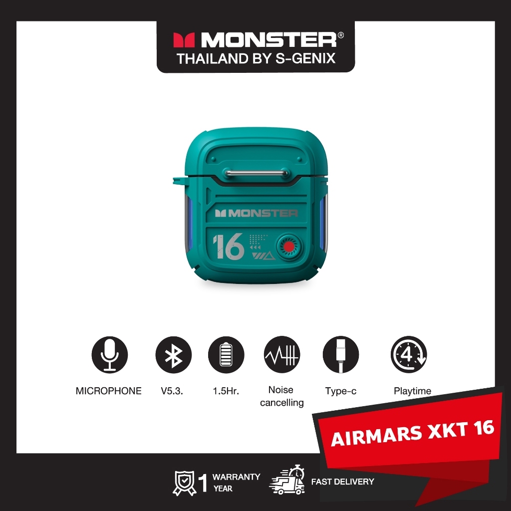 【ฟรี! Sticky Pad】MONSTER หูฟังบลูทูธไร้สาย รุ่น XKT16 - สีเขียว - รับประกัน 1 ปี < หูฟังไมค์ชัด , หู