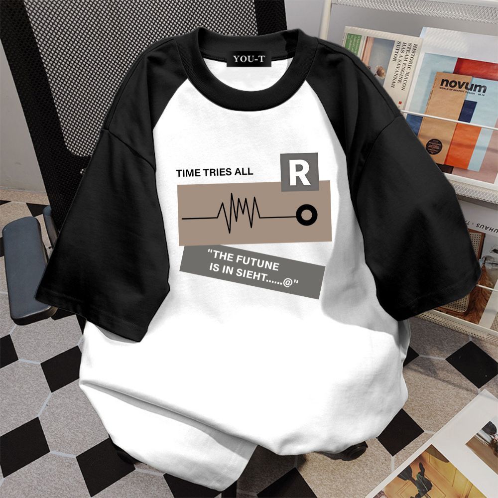 Top.basic🔥 เสื้อยืดOversize เสื้อคอกลมลาย "TIME TRIES ALL" เนื้อผ้าเกรดพรีเมียม คอกลม ใส่สบาย