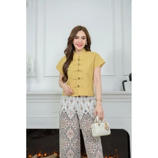 เสื้อคอจีนผ้าฝ้ายเชียงใหม่ สีพื้นแขนสั้น