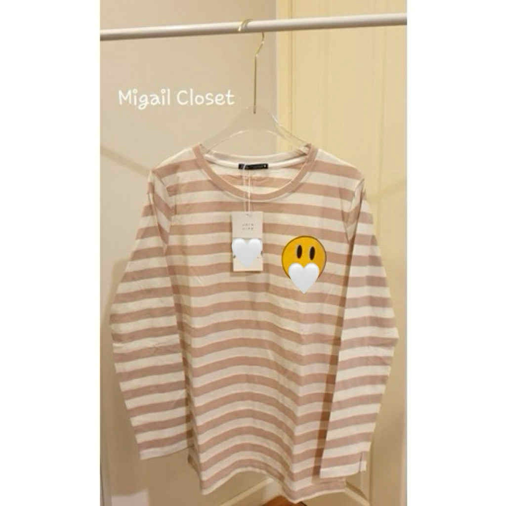 เสื้อแขนยาว ลายริ้วชมพู งาน Dollydell Store