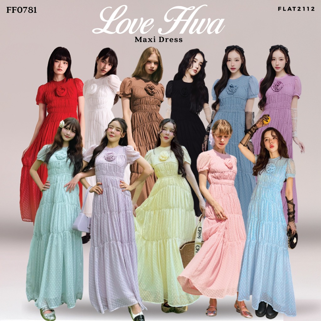 FLAT2112 : LOVE HWA MAXI DRESS เดรสยาว ผ้าชีฟอง ชุดออกงาน ชุดไปงานแต่ง (FF0781)