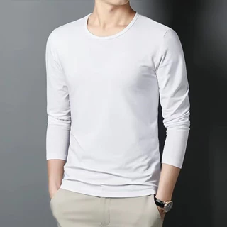 CQ2 shop พร้อมส่งในไทย เสื้อยืดแขนยาวคอกลมสีพื้น เนื้อผ้านุ่มใส่สบายเสื้อยืดแขนยาวผู้ชาย