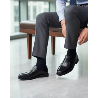 Penny Loafer Black Leather หนังวัวแท้ 100% สีดำ นุ่มใส่สบาย มีไซส์ใหญ่ เปลี่ยนไซส์ได้