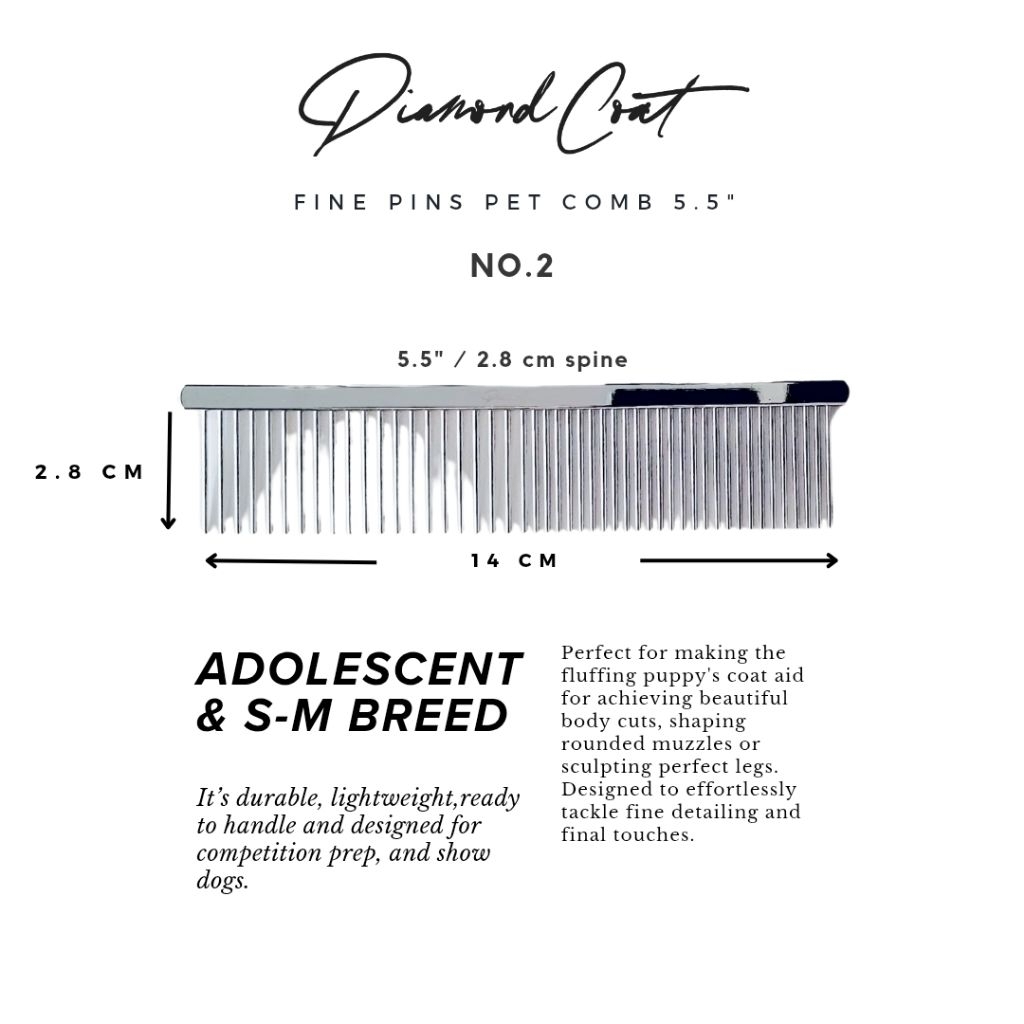Diamond Coat Smooth & Fine Pet Comb หวีขนสุนัขและแมวซี่ละเอียด ขนาด 5นิ้ว 5.5นิ้ว 7.5นิ้ว 8.5นิ้ว - รูปที่ 3