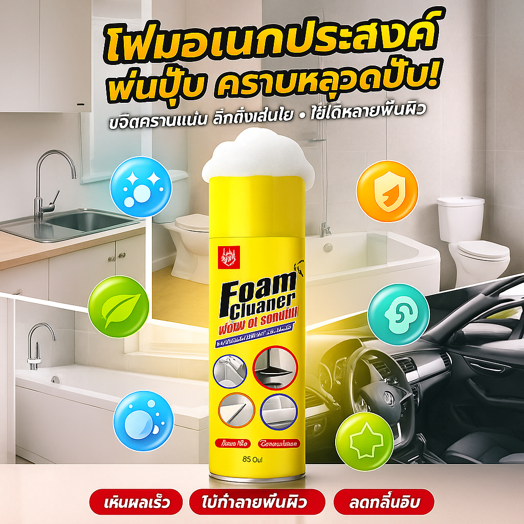 ✨โฟมทำความสะอาดอเนกประสงค์ 300ml✨ ขจัดคราบมัน คราบฝังลึก คราบสนิม ใช้ได้กับเบาะรถ โซฟา พื้นผิวต่างๆ ปลอดภัย