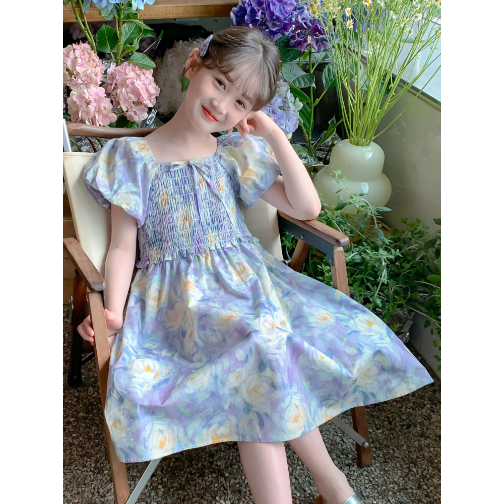 MomKids🌸พร้อมส่ง🌸ชุดเดรสลายดอกไม ้ น ่ ารักสําหรับเด ็ กผู ้ หญิง ฤดูร้อน ใส่สบาย 1-7 ปี สไตล์เกาหลี
