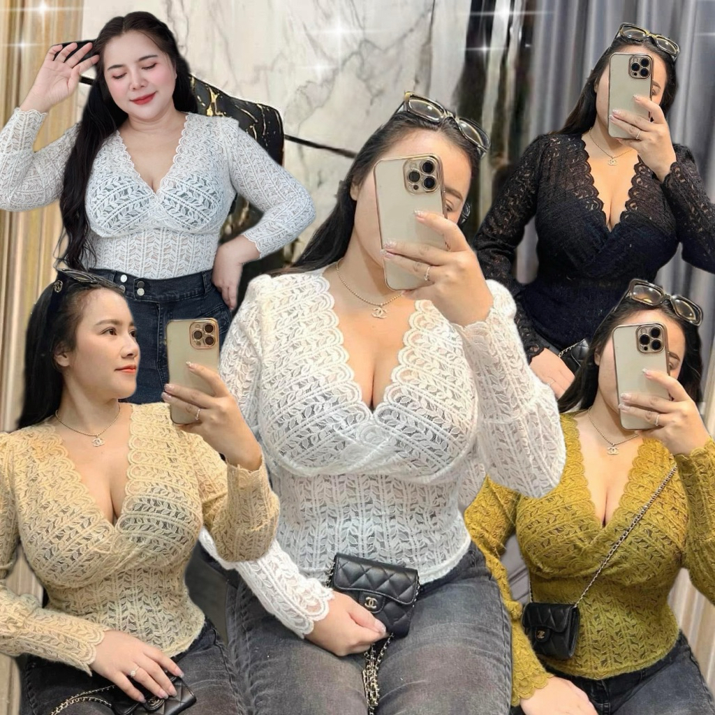 เสื้อลูกไม้นิ่ม ไขว้อกฟูสาวอวบ ✨อก38-46 💙💜🩷