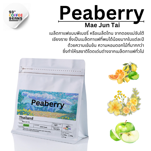 Peaberry By 93 Degree Coffee เมล็ดกาแฟคั่ว พีเบอรี่ คั่วอ่อน