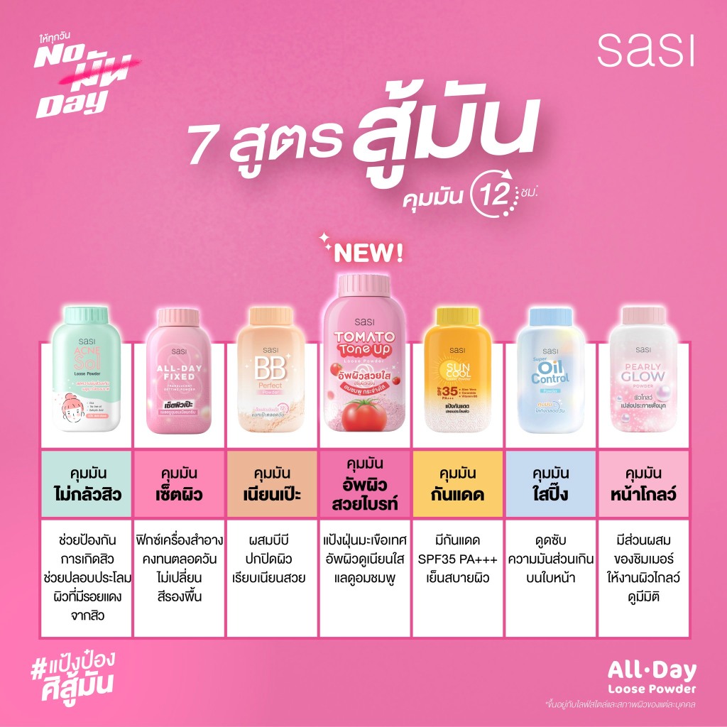 SASI แป้งฝุ่นศศิ!!!   มีให้เลือก7 สูตร ขายปลีก