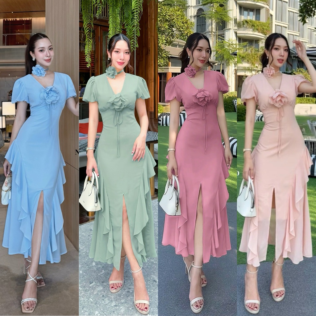 📌📌 พร้อมส่ง XS S M L XL 🏷️NABI #C-1544 เดรสออกงาน เรียบหรู ชุดไปงานแต่ง ชุดเพื่อนเจ้าสาว เดรสระบาย พริ้วๆ