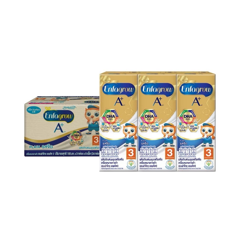 Enfagrow A+ นม UHT สูตร 3 4 รสจืด ขนาด 180 มล. บรรจุ 24 กล่อง (1 ลัง)