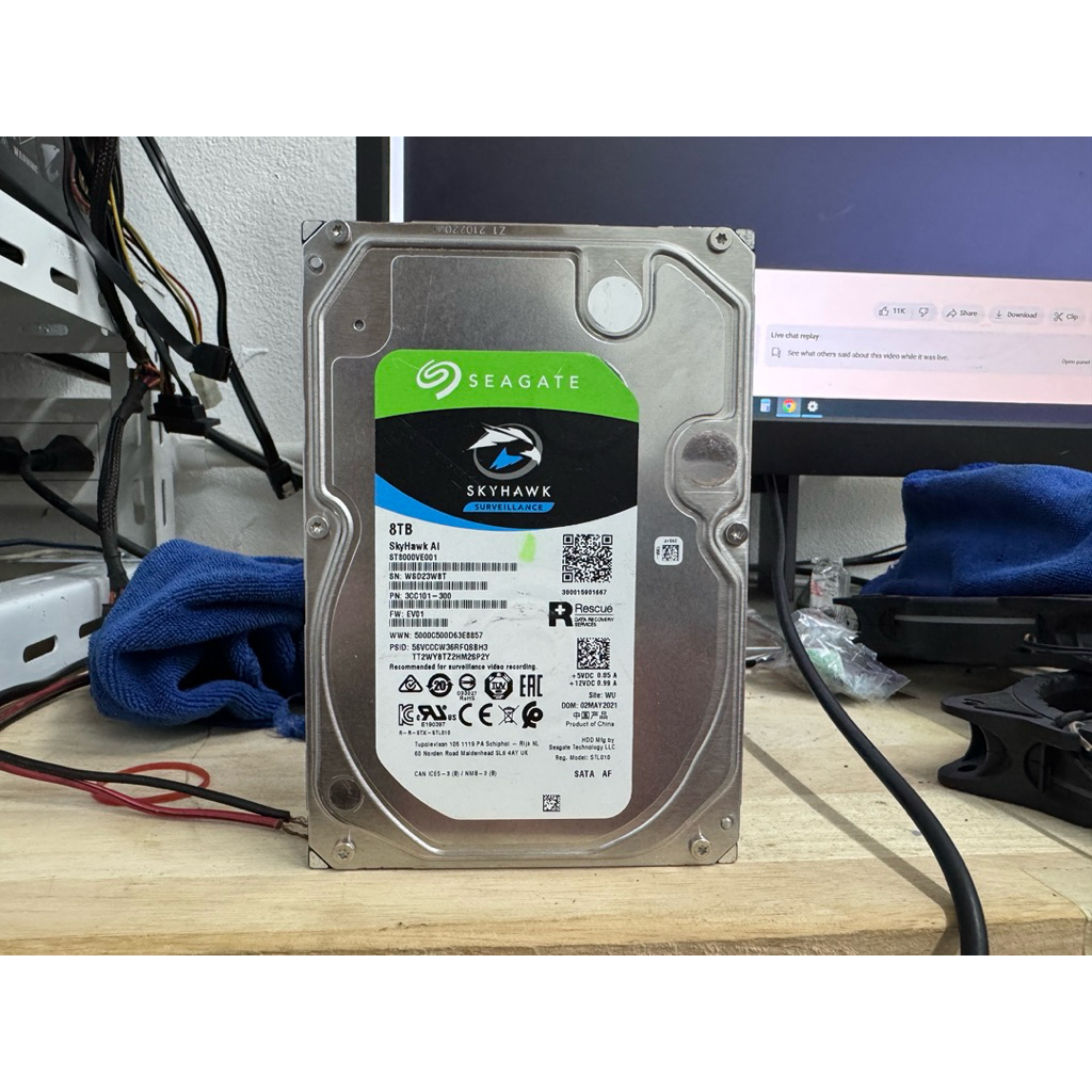 hdd seagate 8tb sata 6.0 72000 rpm 256 cache ST8000VE001  ใช้ เก็บข้อมูล กล้องวงจร  nas ประกัน 1 เดื