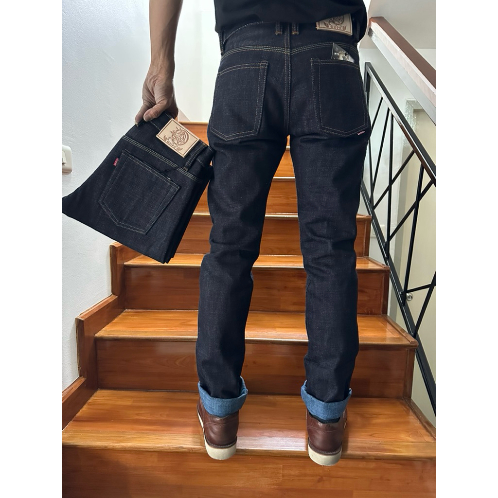 GUPEJEANS 21oz slub indigo x light blue (กรูปรี หลังฟ้า )21ozมีทรงกะบอกเล็กslimและกะบอกตรงstraight - รูปที่ 3
