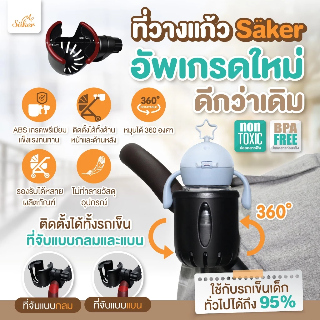 (คุณภาพสูง) Saker ที่วางแก้วติดรถเข็น สำหรับใส่ขวดนม ขวดน้ำหรือแก้วน้ำ ใช้งานกับรถเข็นได้ทุกแบบ
