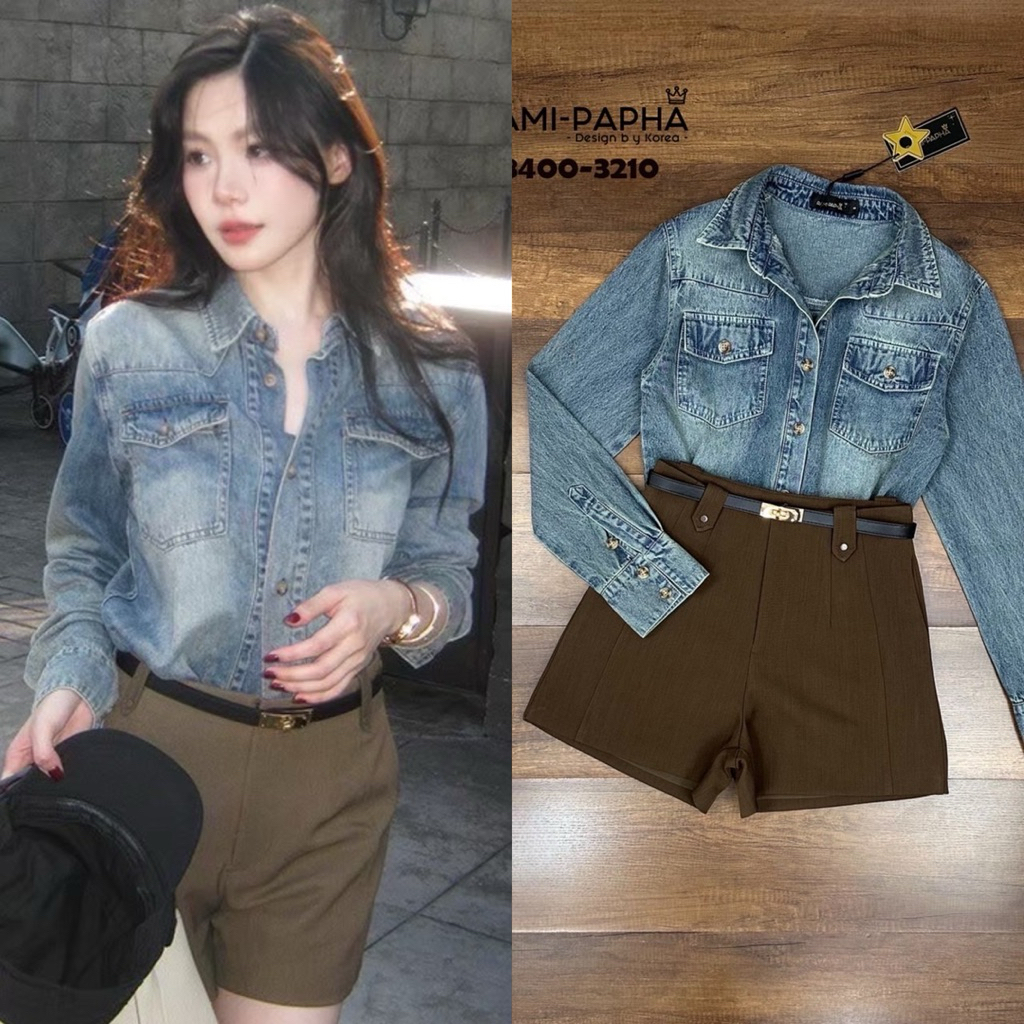 พร้อมส่ง เติม XS SL⚡️RM 8400 เชิ้ตยีนส์+ขาสั้นสีน้ำตาล+เข็มขัด