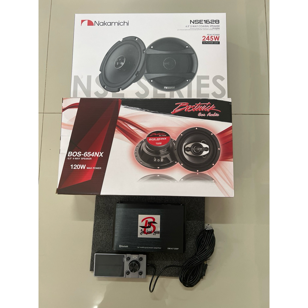ชุดละ 4395บาท DSP AMP 68x4Ch 1ตัว 6.5“ แกนร่วม NAKAMICHI 1ชุด 6.5”แกนร่วม Bostwick 1คู่ ลำโพงติดรถยน