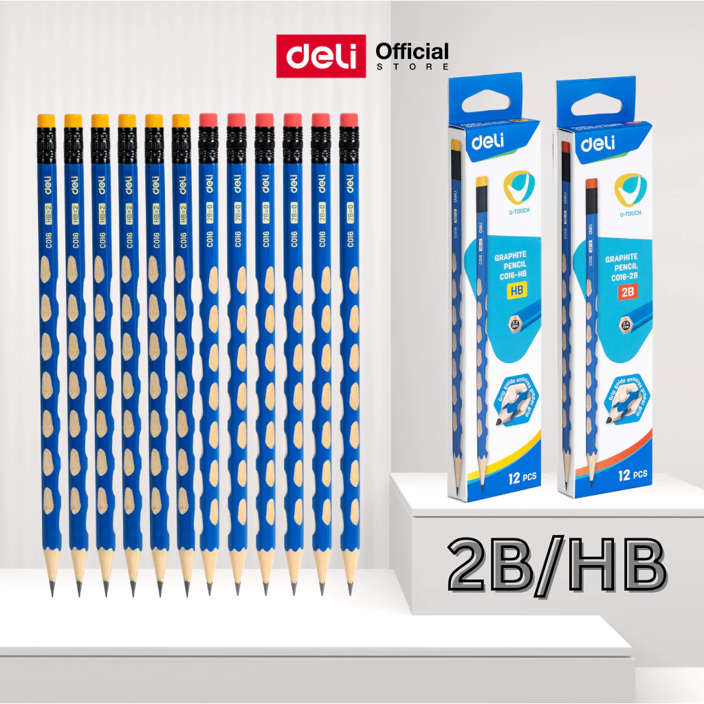 ดินสอไม้ Deli 2B/HB แพ็ค 12 แท่ง เขียนลื่น มียางลบ เหมาะเรียน เขียนงาน และสำนักงาน - Pencil
