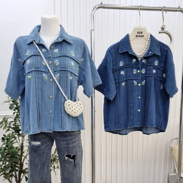 Alice♥︎ ⭐️แนะนำ⭐️ DENIM SHIRT เสื้อเชิ้ตยีนส์แขนสั้น ทรงโอเวอร์ไซส์ ผ้ายีนส์นิ่ม ใส่สบาย สาวอวบใส่ได้ แนะนำเลยค่ะ