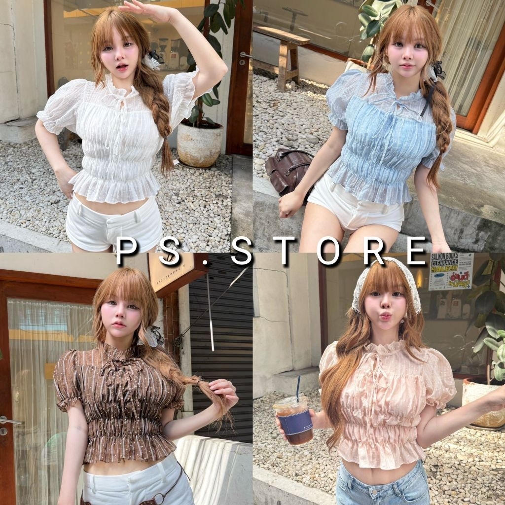 Enfant : เสื้อแขนตุ๊กตา จั้มเอว3ชั้น แต่งระบายผูกโบว์อก รูปที่ 4
