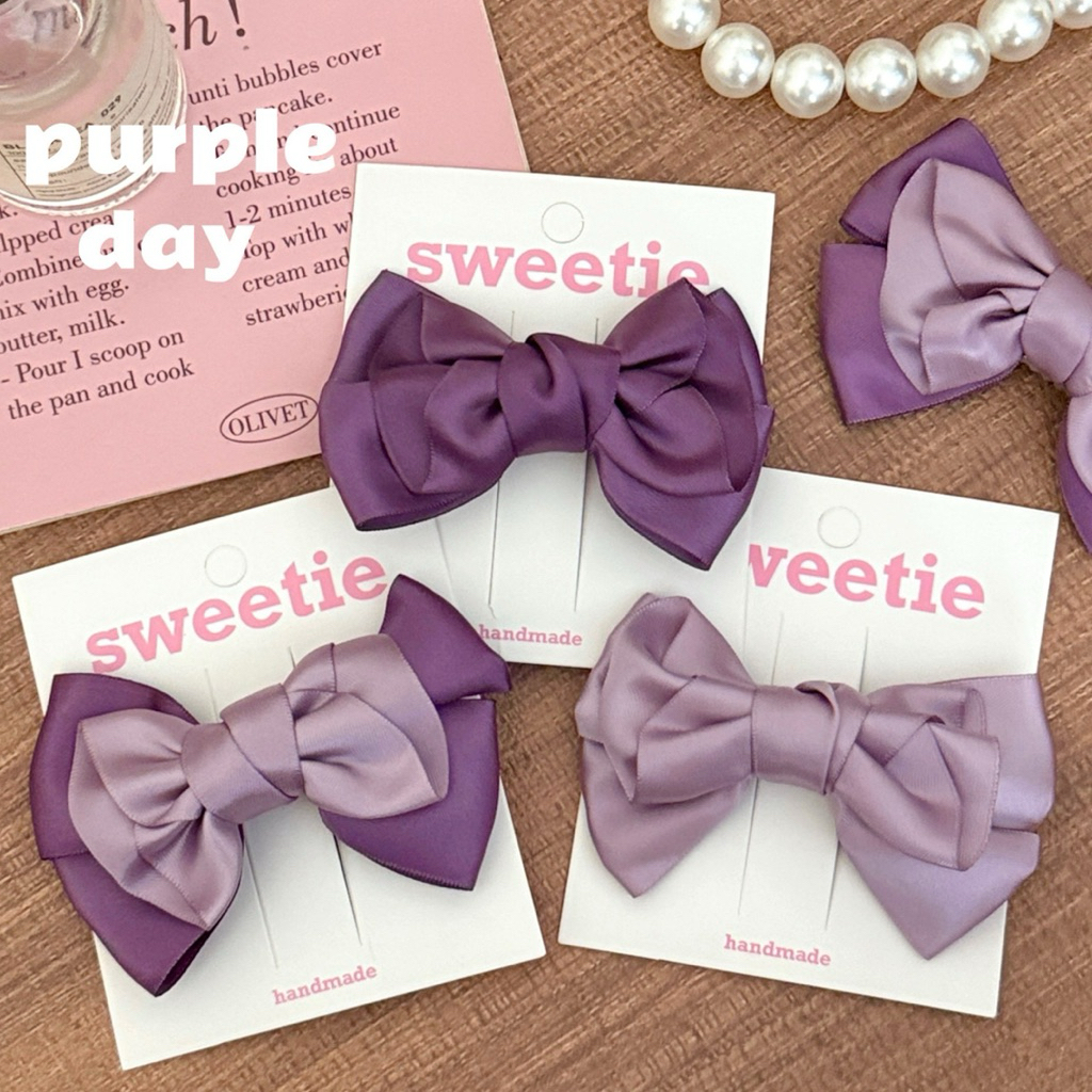 Cute 394 กิ๊บติดผม กิ๊บหนีบผมโบว์สีม่วง ราคา/1 ชิ้น