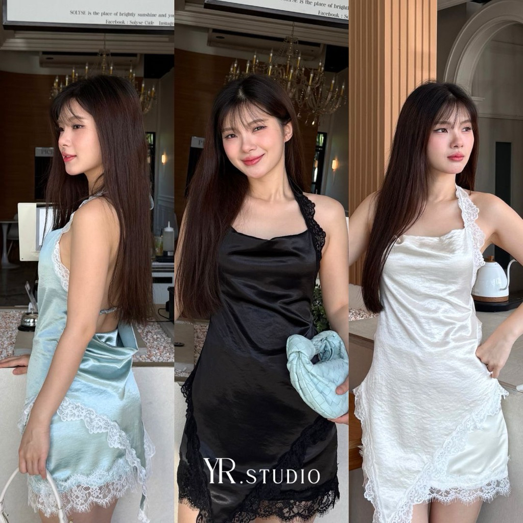 SERENA SATIN TOP (ราคา 490)  เสื้อคล้องคอเเต่งลูกไม้ เเต่งเฉียงดู ผ้าซาตินเนื้อหนาอย่างดีเเต่งลูกไม้นิ่มมีไซค์ S-2XL