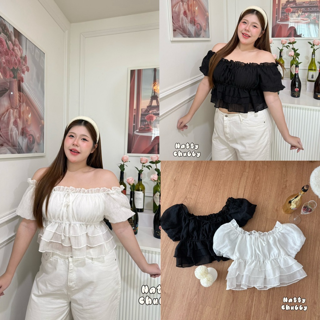 (NT) เสื้อเปิดไหล่ ผ้าใยไผ่บางๆ มีซับในให้ตรงอก ใส่ทะเลหรือคาเฟ่ได้เลย สวยมาก ดูไฮสุดๆ เสื้อผ้าสาวอวบอ้วน ไซส์ใหญ่