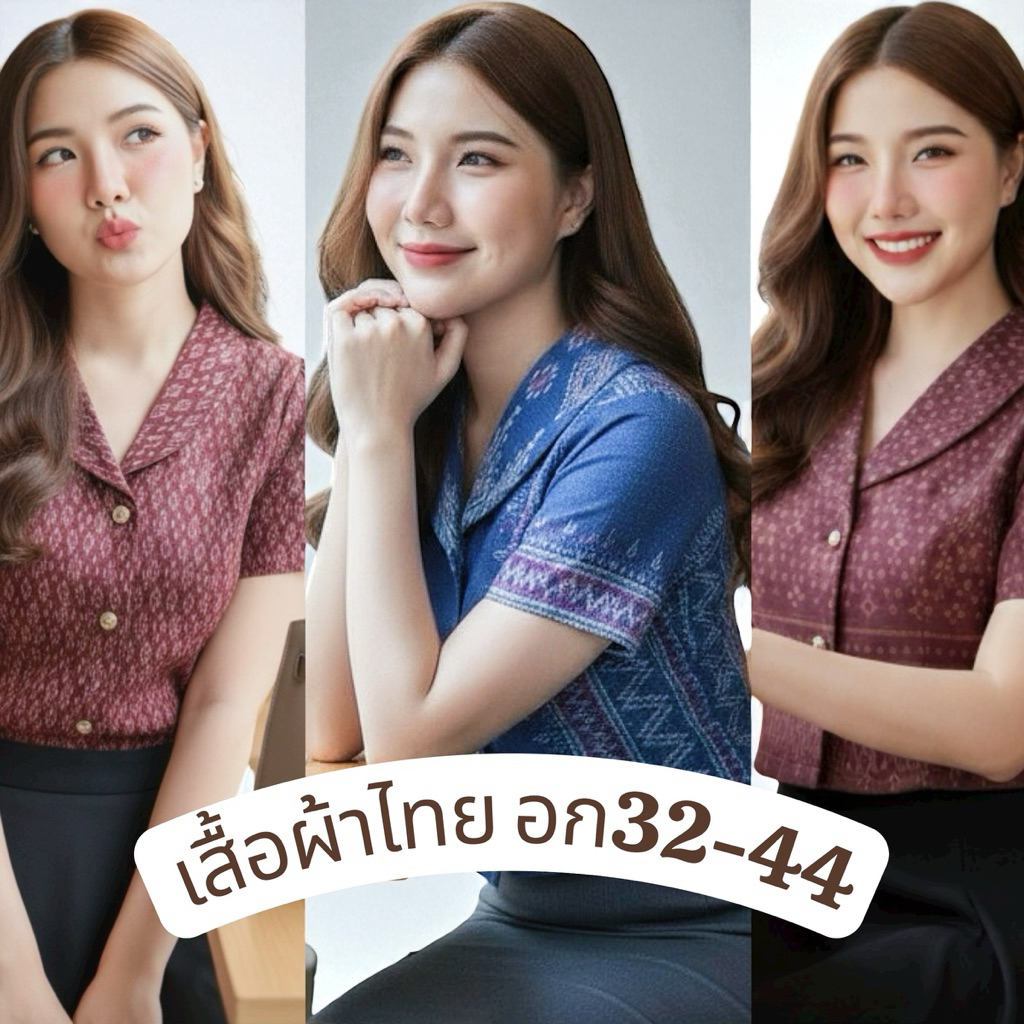 เสื้อผ้าไทย อก32-46 สินค้าใหม่ งานผ้าทออัดกาว ไม่ตกสี แต่งกระดุม ซิปซ่อนหลัง  ผู้หญิง(มีหน้าร้าน)