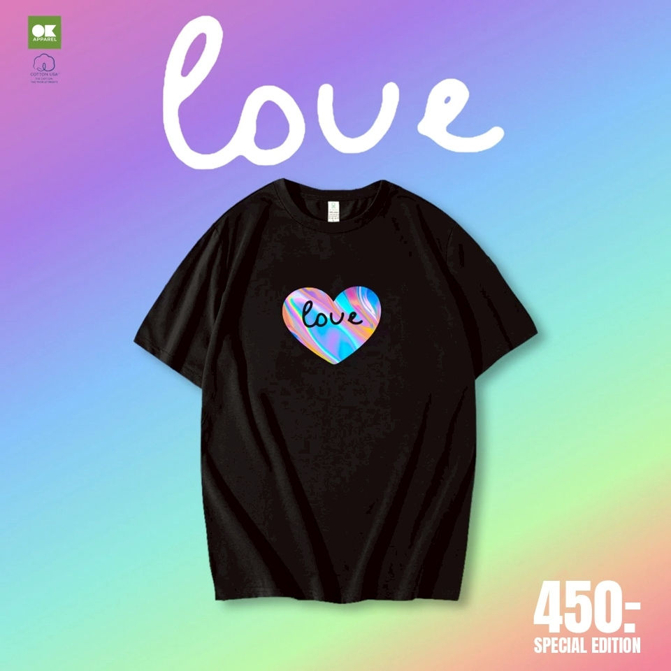 OK Apparel เสื้อยืดคอกลม ลายหัวใจสีรุ้ง Special Edition ผ้าคอนตอน USA100% OVERSIZE