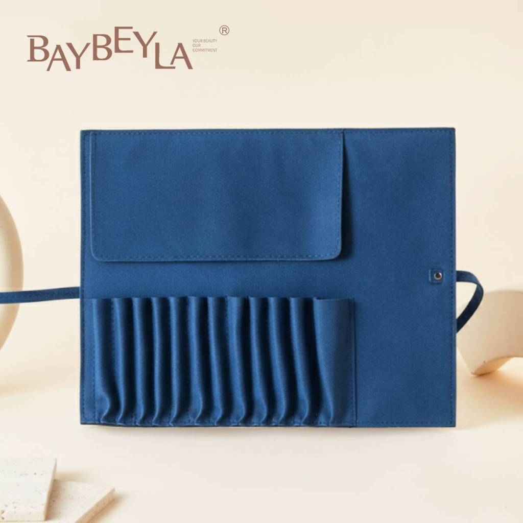BAYBEYLA กระเป๋าใส่แปรงหนังกลับ 12 หลุม (กระเป๋าแปรงม้วน) ที่เก็บแปรงแต่งหน้า ที่เก็บแปรง