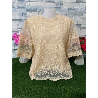 เสื้อลูกไม้ อก44-46 เสื้อสีดำ เสื้อลายดอก แขนสามส่วน สาวอวบ รุ่น4677-5