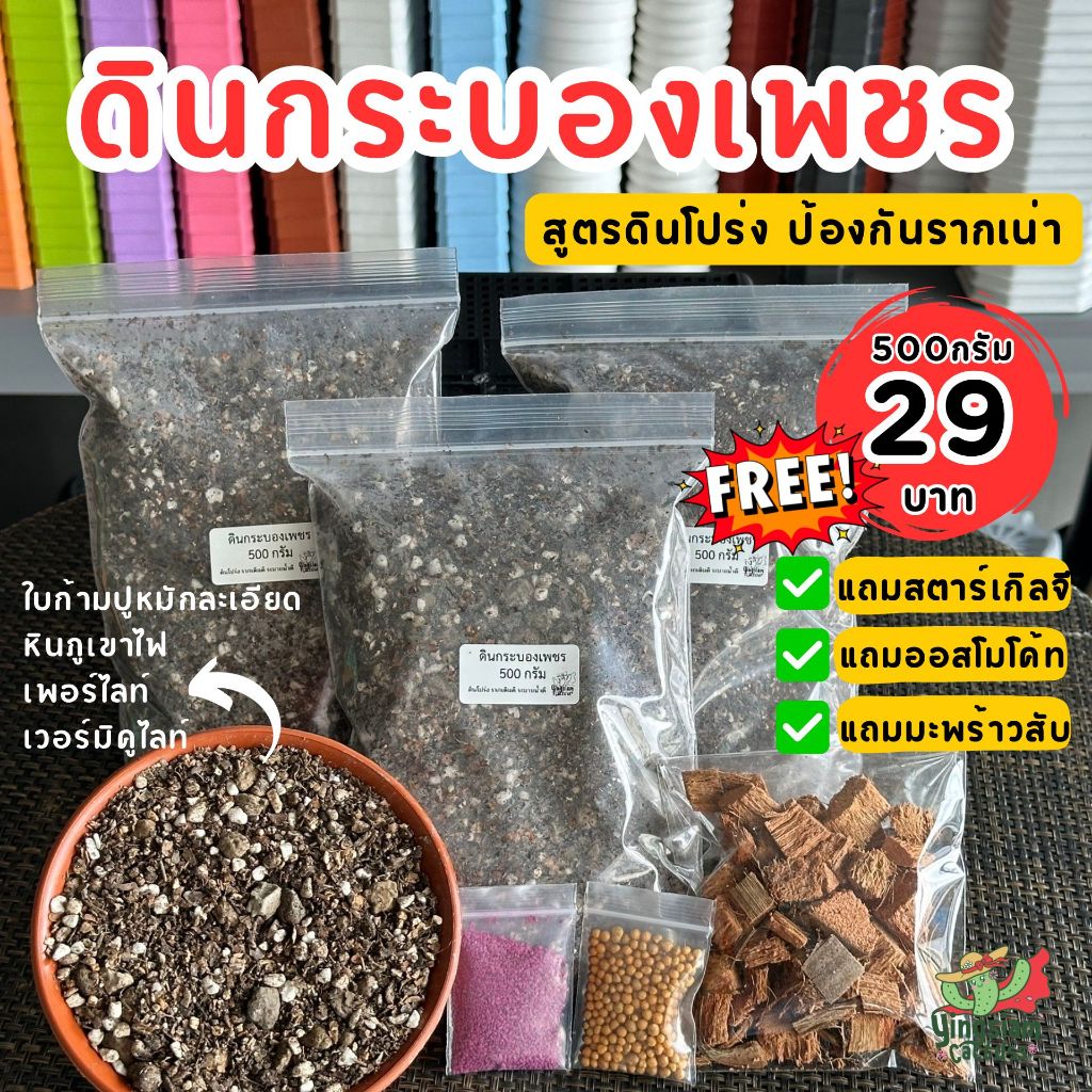 ดินกระบองเพชร 500 กรัม ฟรีของแถม 3 อย่าง!! ดินแคคตัส ดินcactus