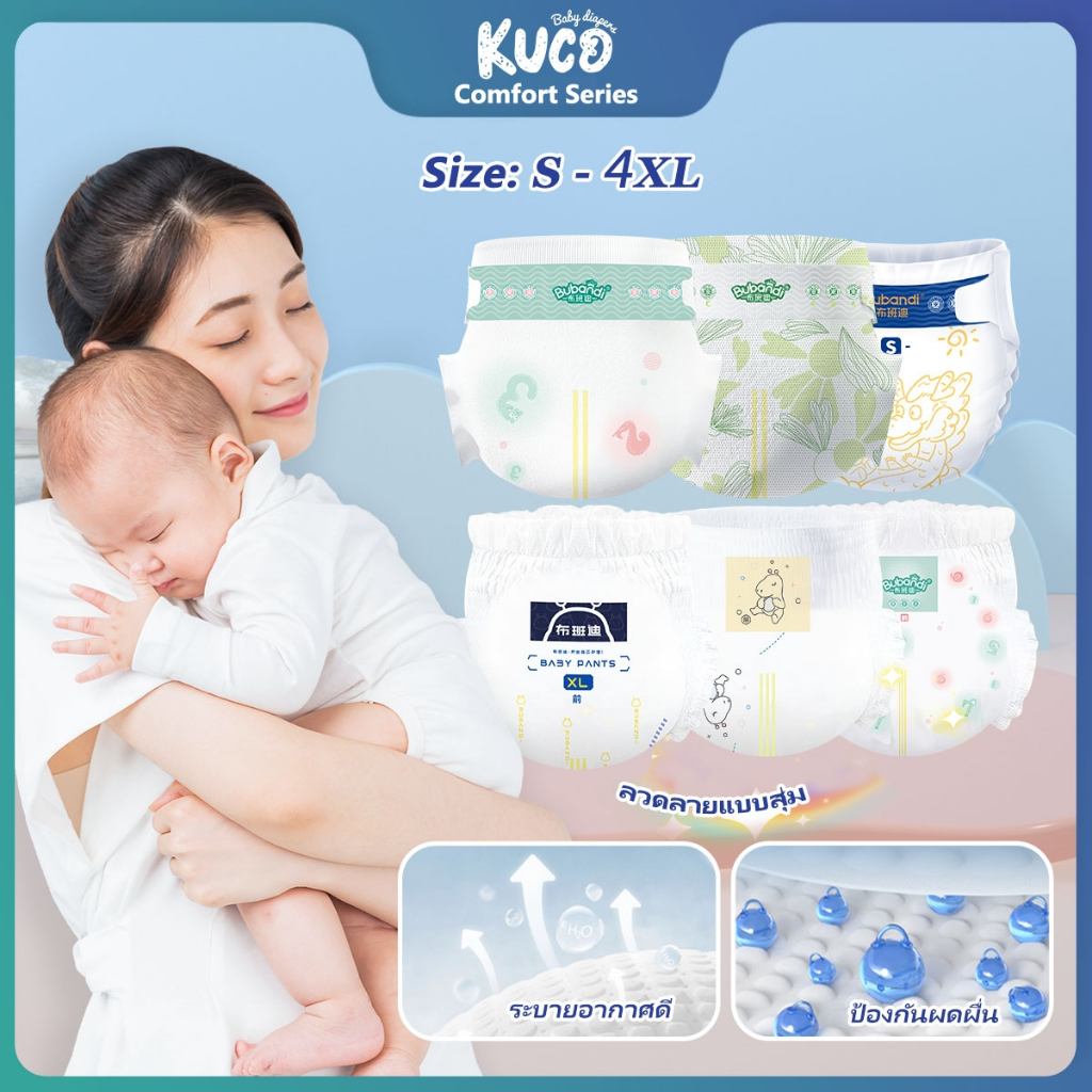 KUCO ผ้าอ้อมเด็กสำเร็จรูป ผ้าอ้อมสำเร็จรูปเด็กแรกเกิด S/M-XXL​ ส่งฟรี -ซึมซับเร็ว แห้งสบาย กันซึม นุ